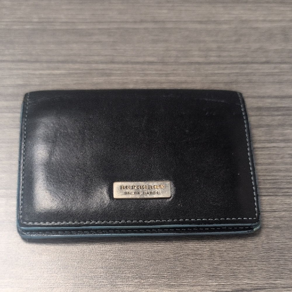 Vintage Burberry's Black Cardholder/Wallet With Blue Interior